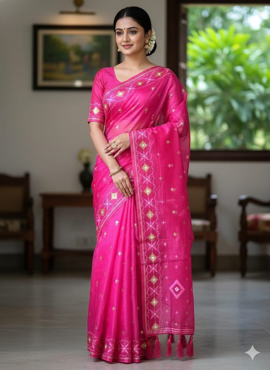 Half Silk Jamdani Print Saree - Image 7
